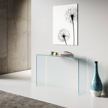  - Smalle console table in curved glass 120x40x80 cm