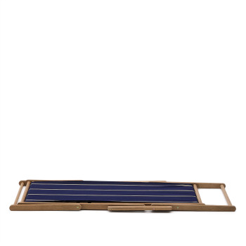 Vilara Folding Outdoor Hammock in Blue and Beige Stripes Made of 100% FSC Solid Acacia Wood
