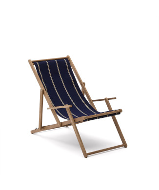 Vilara Folding Outdoor Hammock in Blue and Beige Stripes Made of 100% FSC Solid Acacia Wood