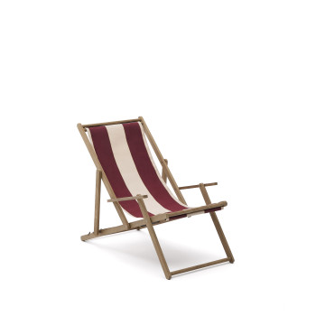Vilara folding outdoor hammock in burgundy and beige stripes made of 100% FSC solid acacia wood.