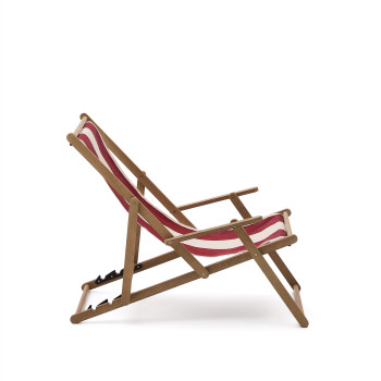 Vilara folding outdoor hammock in burgundy and beige stripes made of 100% FSC solid acacia wood.