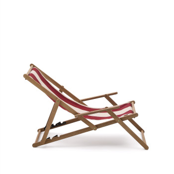 Vilara folding outdoor hammock in burgundy and beige stripes made of 100% FSC solid acacia wood.