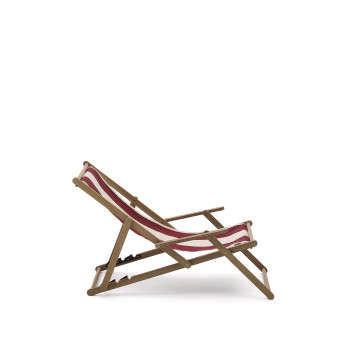 Vilara folding outdoor hammock in burgundy and beige stripes made of 100% FSC solid acacia wood.