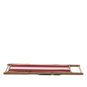 Vilara folding outdoor hammock in burgundy and beige stripes made of 100% FSC solid acacia wood.
