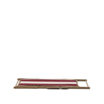 Vilara folding outdoor hammock in burgundy and beige stripes made of 100% FSC solid acacia wood.