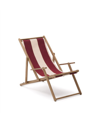 Vilara folding outdoor hammock in burgundy and beige stripes made of 100% FSC solid acacia wood.