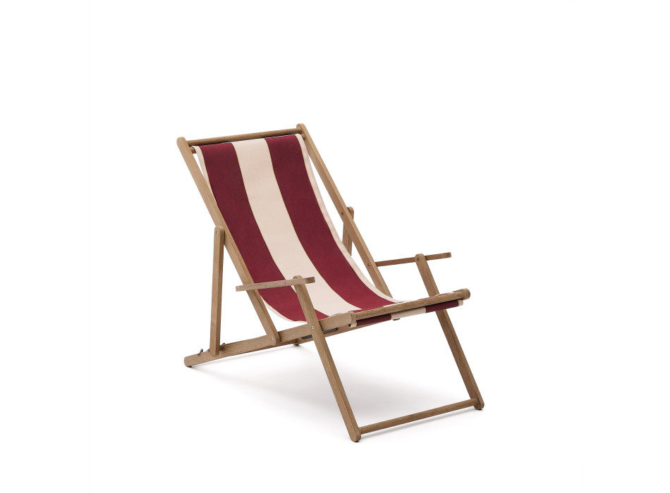 Vilara folding outdoor hammock in burgundy and beige stripes made of 100% FSC solid acacia wood.