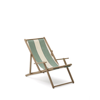 Vilara green and beige striped outdoor folding hammock made of solid FSC 100% acacia wood