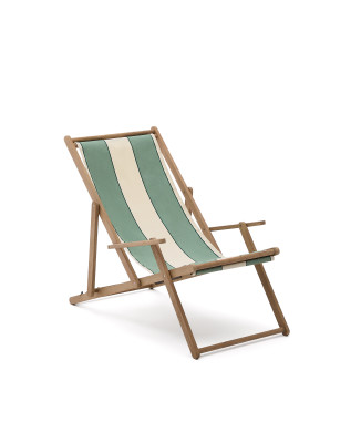 Vilara green and beige striped outdoor folding hammock made of solid FSC 100% acacia wood