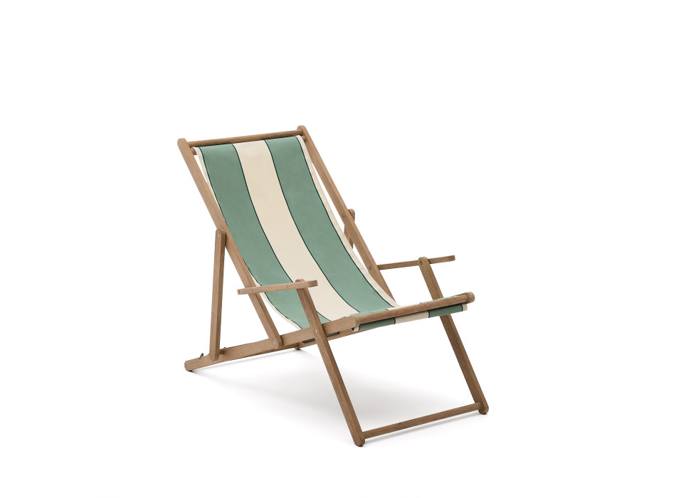 Vilara green and beige striped outdoor folding hammock made of solid FSC 100% acacia wood