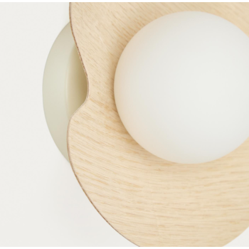 Wilara wall light in oak veneer with 1 smoked glass sphere