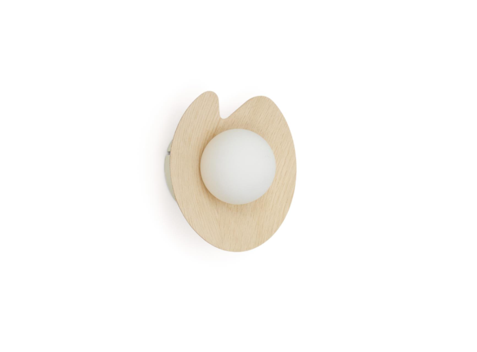 Wilara wall light in oak veneer with 1 smoked glass sphere