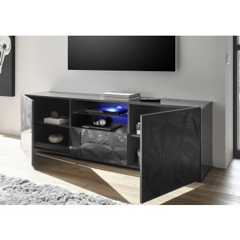 PRISMA TV stand with 2 doors and 1 drawer, black color