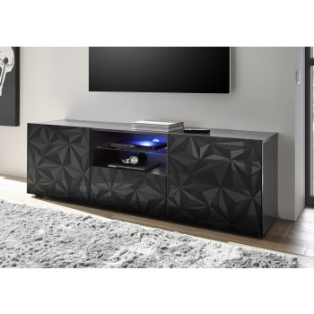 PRISMA TV stand with 2 doors and 1 drawer, black color
