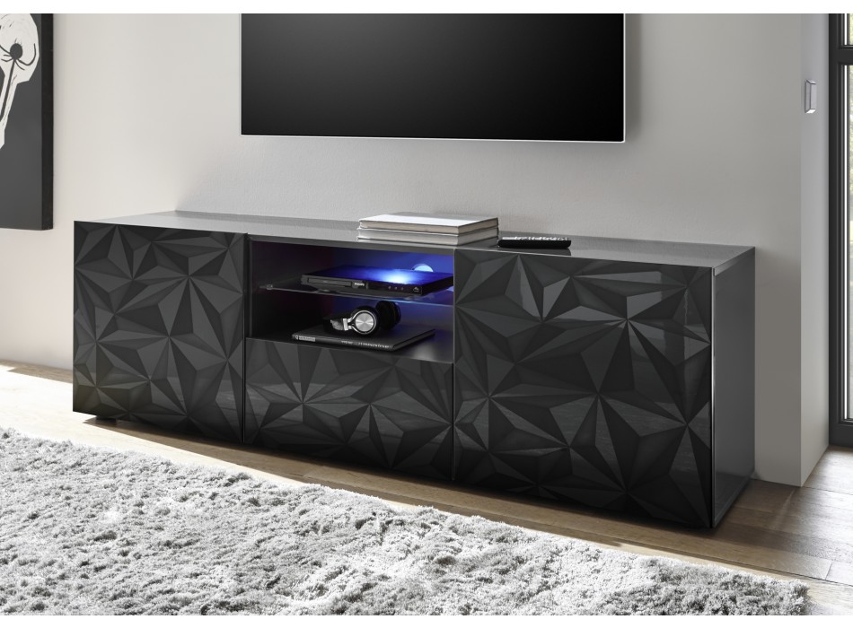 PRISMA TV stand with 2 doors and 1 drawer, black color