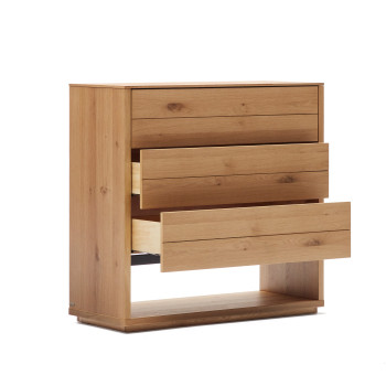 Alguema 3-drawer chest of drawers, oak veneer, natural finish, 100 x 97 cm