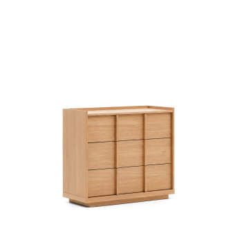Onix 3-drawer chest of drawers in oak veneer with natural finish, 100 x 78 cm, FSC Mix Credit