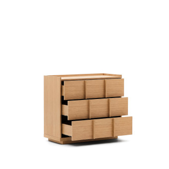 Onix 3-drawer chest of drawers in oak veneer with natural finish, 100 x 78 cm, FSC Mix Credit