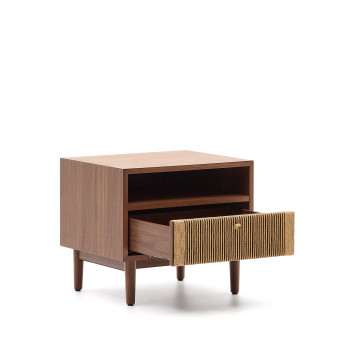 Elan bedside table in veneer and solid wood in walnut rope 51x45cm FSC Mix Credit