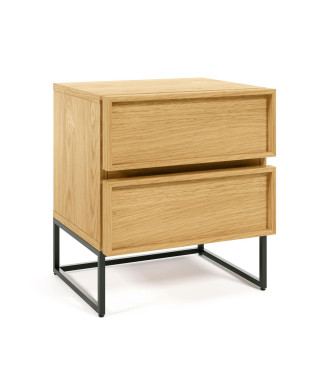 Taiana bedside table 45 x 51cm with oak veneer, steel and black finish