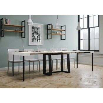 Asia console table with anthracite frame - Extendable console table 90x40/288 cm Asia White Ash with anthracite frame