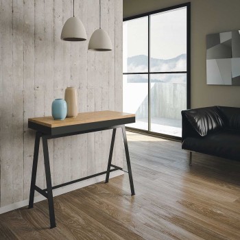 Banco Evolution console with anthracite frame - Extendable console 90x40/300 cm Banco Evolution in natural oak with anthracite frame