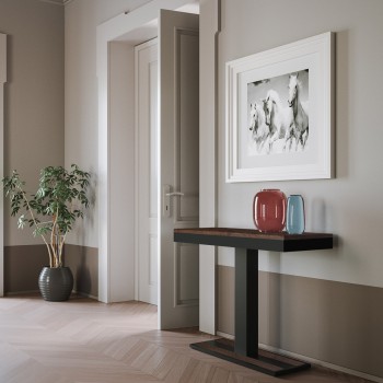 Capital Evolution console table with anthracite frame - Extendable console table 90x40/196 cm Capital Small Evolution Natural Oak with anthracite frame