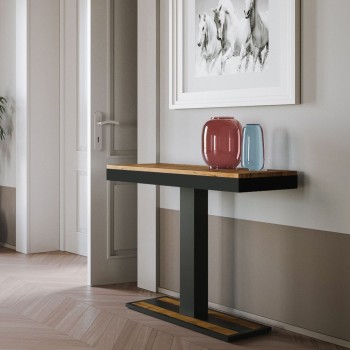 Capital Evolution console table with anthracite frame - Extendable console table 90x40/196 cm Capital Small Evolution Natural Oak with anthracite frame