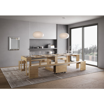 Evolve console table with lower and upper bench - Extendable console table 90x42/302 cm Evolve white ash with internal extensions with lower and upper bench