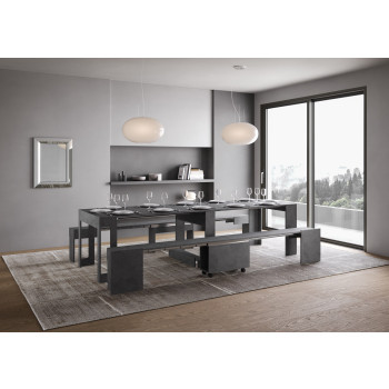 Evolve console table with lower and upper bench - Extendable console table 90x42/302 cm Evolve white ash with internal extensions with lower and upper bench