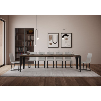 Flame Evolution console table with anthracite legs and frame - Flame Evolution extendable console table 90x40/300 cm with white ash finish and anthracite legs and frame