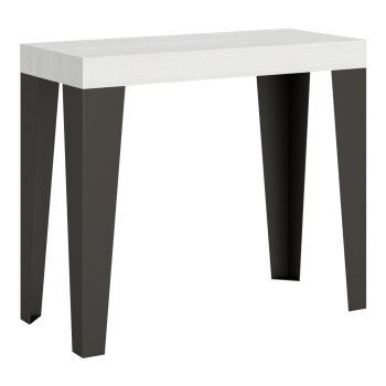 Flame console table with anthracite legs - Flame Small Premium extendable console table 90x40/196 cm with white ash wood and anthracite legs