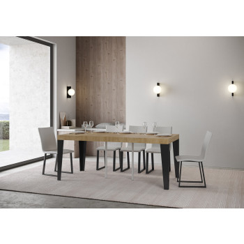 Flame console table with anthracite legs - Extendable console table 90x40/196 cm Flame Small Premium natural oak with anthracite legs