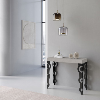 Karamay console table with anthracite legs - Karamay Small extendable console table 90x40/196 cm with white ash wood and anthracite legs