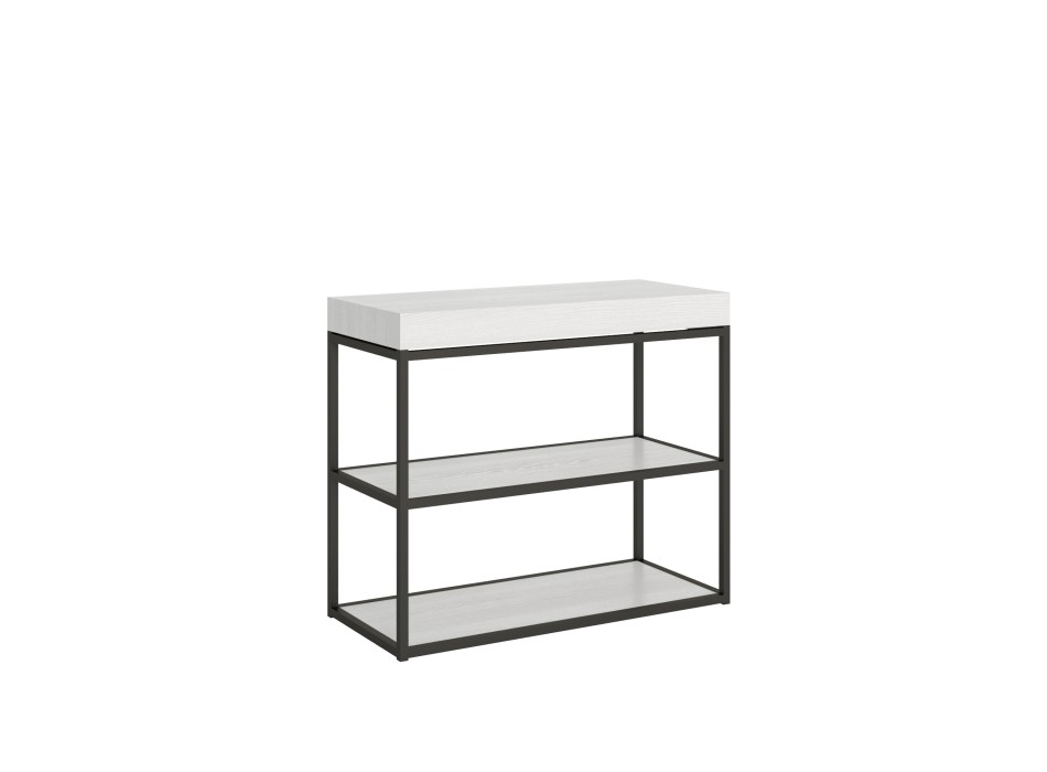 Plano console table with anthracite frame - Extendable console table 90x40/196 cm Plano Small White Ash with anthracite frame
