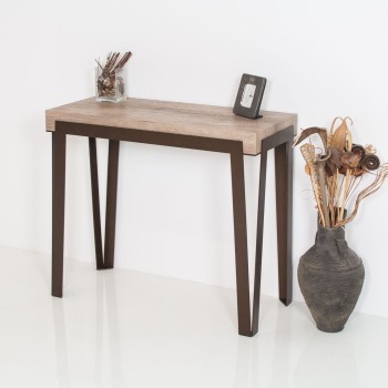 Rio console table with rust frame - Extendable console table 90x40/300 cm Rio Oak Nature with rust frame