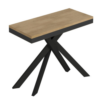 Saki Evolution console table with anthracite legs and frame - Saki Small Evolution extendable console table 90x40/196 cm with white ash wood and anthracite legs