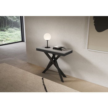 Saki Evolution console table with anthracite legs and frame - Saki Evolution extendable console table 90x40/300 cm with white ash wood and anthracite legs
