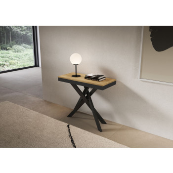 Saki Evolution console table with anthracite legs and frame - Saki Evolution extendable console table 90x40/300 cm with white ash wood and anthracite legs