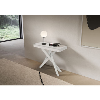Saki Evolution console table with white legs and frame - Extendable console table 90x40/300 cm Saki Evolution white ash with white legs