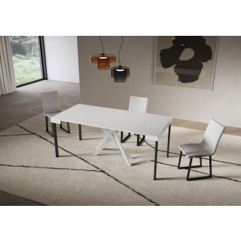 Saki Evolution console table with white legs and frame - Extendable console table 90x40/300 cm Saki Evolution white ash with white legs