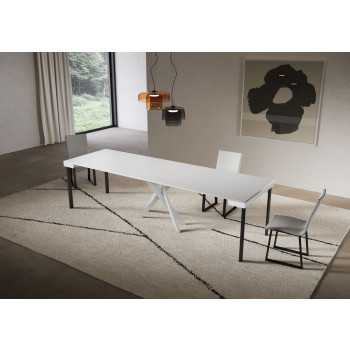 Saki Evolution console table with white legs and frame - Extendable console table 90x40/300 cm Saki Evolution white ash with white legs