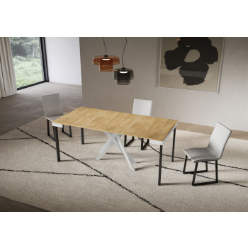 Saki Evolution console table with white legs and frame - Extendable console table 90x40/300 cm Saki Evolution white ash with white legs