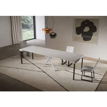 Saki console table with white legs - Extendable console table 90x40/300 cm Saki cashmere with white legs