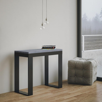 Tecno Evolution console table with anthracite legs and frame - Tecno Small Evolution extendable console table 90x40/196 cm with white ash frame and anthracite legs