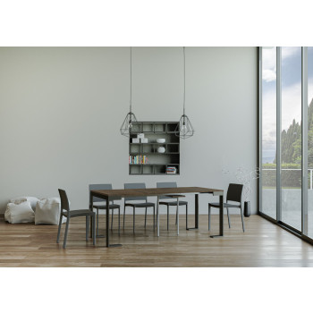 Tecno Evolution console table with anthracite legs and frame - Tecno Small Evolution extendable console table 90x40/196 cm, white ash, anthracite frame and legs