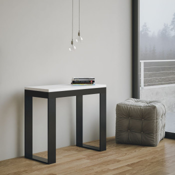 Tecno Evolution console table with anthracite legs and frame - Tecno Small Evolution extendable console table 90x40/196 cm with white ash frame and anthracite legs