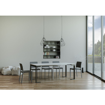 Tecno Evolution console table with anthracite legs and frame - Tecno Small Evolution extendable console table 90x40/196 cm with white ash frame and anthracite legs