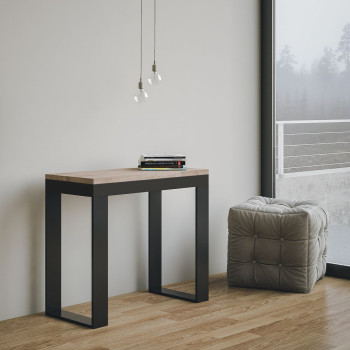 Tecno Evolution console table with anthracite legs and frame - Tecno Small Evolution extendable console table 90x40/196 cm with white ash frame and anthracite legs