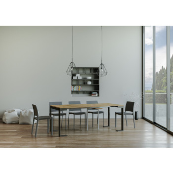 Tecno Evolution console table with anthracite legs and frame - Tecno Small Evolution extendable console table 90x40/196 cm with white ash frame and anthracite legs